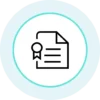 Icon of a certificate with a ribbon symbol.