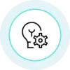 Icon of a lightbulb and a gear, symbolizing ideas and innovation.