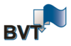 BVT logo with bold black letters and a blue flag graphic.